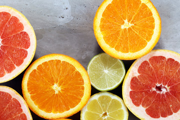 Citrus fruits with orange, lemon, grapefruit and lime