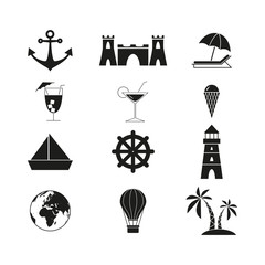Travel sand beach icons