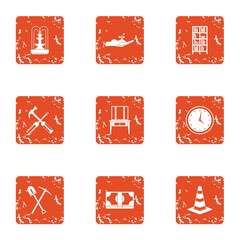 Private house icons set. Grunge set of 9 private house vector icons for web isolated on white background