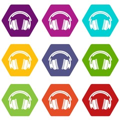 Headphones icons 9 set coloful isolated on white for web