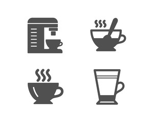 Set of Coffee, Coffee machine and Tea cup icons. Latte sign. Cappuccino, Cappuccino machine.  Quality design elements. Classic style. Vector