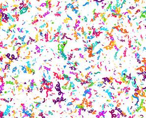 Carnaval or Festival Confetti. Colorful confetti pieces. Celebration party or Holiday background. Flying colorful glitter particles. Decoration pattern. Vector