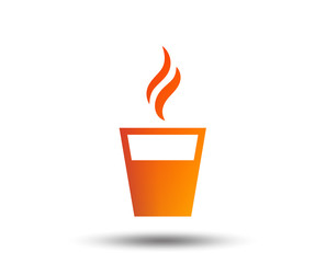 Coffee glass sign icon. Hot coffee button. Hot tea drink with steam. Takeaway. Blurred gradient design element. Vivid graphic flat icon. Vector