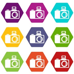 Photocamera icons 9 set coloful isolated on white for web