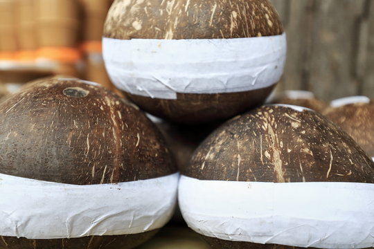 Coconuts for sale in the Central Public Market. Bacolod-Negros Occidental-Philippines. 0274