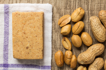 Pacoca is a candy with peanuts from Brazil. Sweet food of Festa Junina, a typical brazilian party.