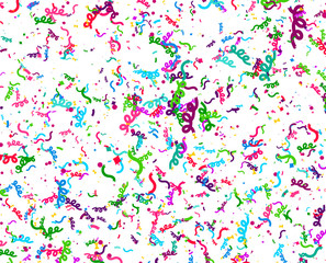 Carnaval or Festival Confetti. Colorful confetti pieces. Celebration party or Holiday background. Flying colorful glitter particles. Decoration pattern. Vector