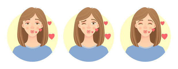 emotions of womans face set