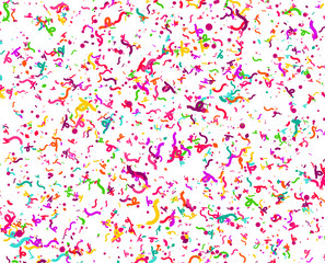 Carnaval or Festival Confetti. Colorful confetti pieces. Celebration party or Holiday background. Flying colorful glitter particles. Decoration pattern. Vector