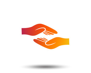 Helping hands sign icon. Charity or endowment symbol. Human palm. Blurred gradient design element. Vivid graphic flat icon. Vector