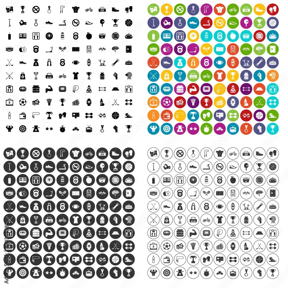 Poster 100 boxing icons set vector in 4 variant for any web design isolated on white