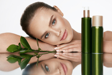 Beauty Woman Face. Beautiful Female With Natural Cosmetics.