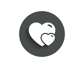 Couple Love simple icon. Two Hearts sign. Valentines day symbol. Circle flat button with shadow. Vector