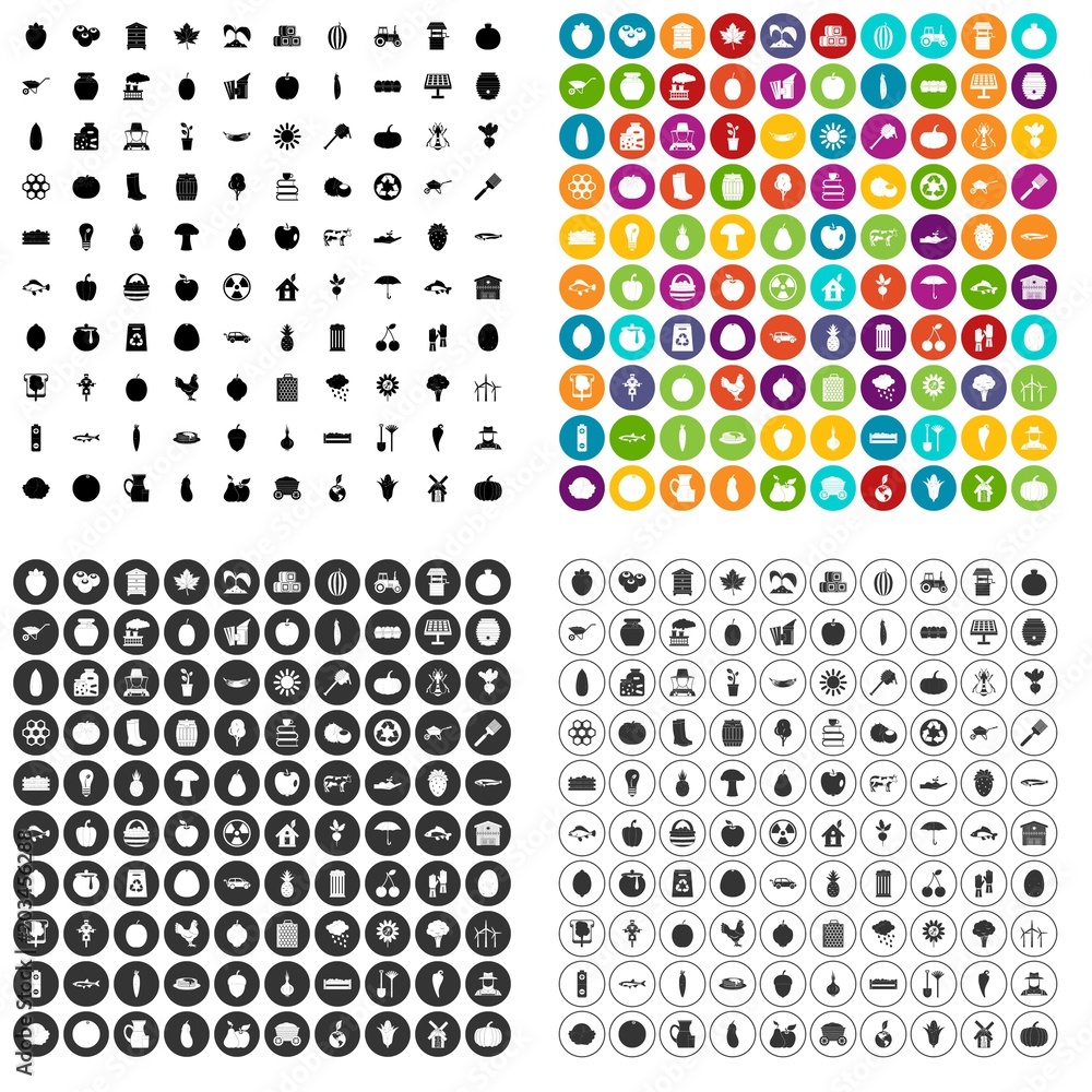 Poster 100 vitamins icons set vector in 4 variant for any web design isolated on white