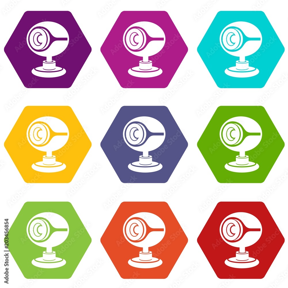 Poster web camera icons 9 set coloful isolated on white for web