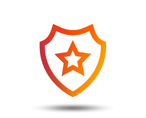 Shield with star icon. Favorite protection symbol. Blurred gradient design element. Vivid graphic flat icon. Vector