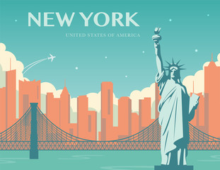 Statue of Liberty. New York landmark and symbol of Freedom and Democracy. Vector