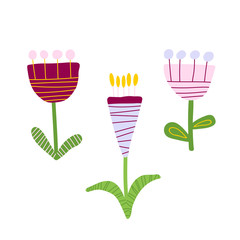 Set of cutout florals, summer time abstract pretty colorful flowers 