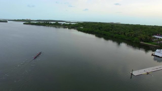 Skulling Team Followed by Drone 4K