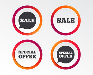 Sale icons. Special offer speech bubbles symbols. Shopping signs. Infographic design buttons. Circle templates. Vector