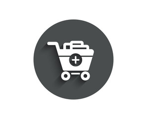 Add to Shopping cart simple icon. Online buying sign. Supermarket basket symbol. Circle flat button with shadow. Vector