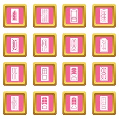 Door icons set vector pink square isolated on white background 