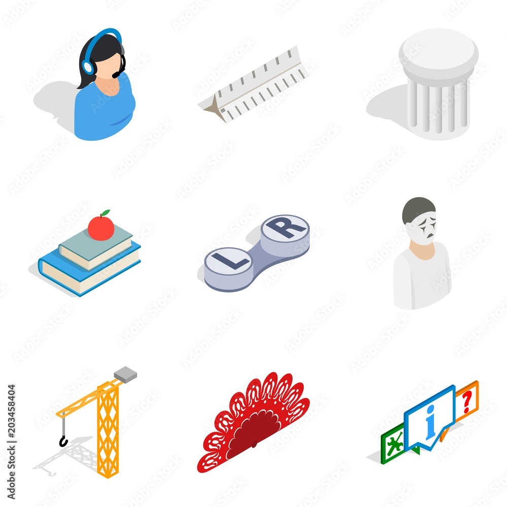 Poster scientific space icons set. isometric set of 9 scientific space vector icons for web isolated on whi
