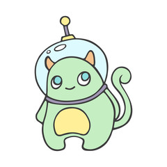 Cute friendly in space suit green alien. Modern vector style illustration flat design cartoon character. Concept for children print.