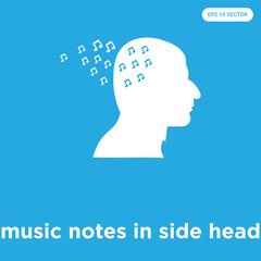 music notes in side head icon isolated on blue background