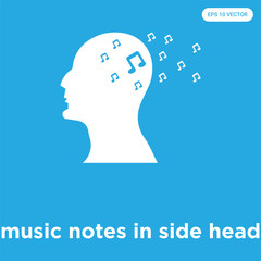 music notes in side head icon isolated on blue background