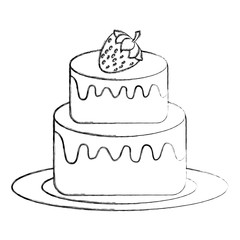 delicious cake with fruit strawberry kawaii character vector illustration design