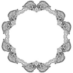 Vector illustration of twelve ravens Celtic knot frame black and white 