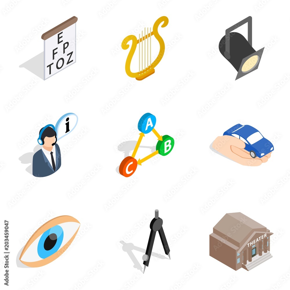 Poster labour inspector icons set. isometric set of 9 labour inspector vector icons for web isolated on whi