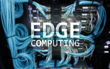 EDGE computing, internet and modern technology concept on modern server room background.