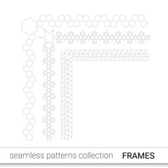 Collection of black seamless decorative frames patterns.