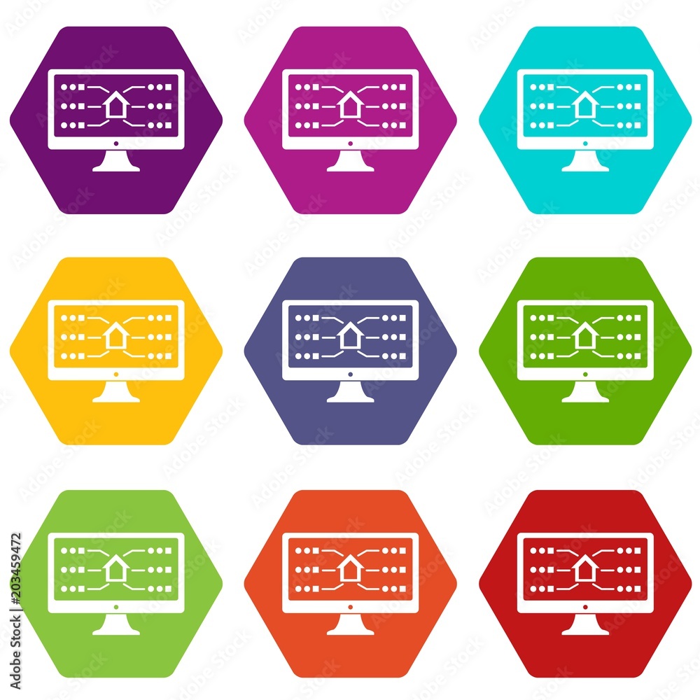 Poster monitor icons 9 set coloful isolated on white for web