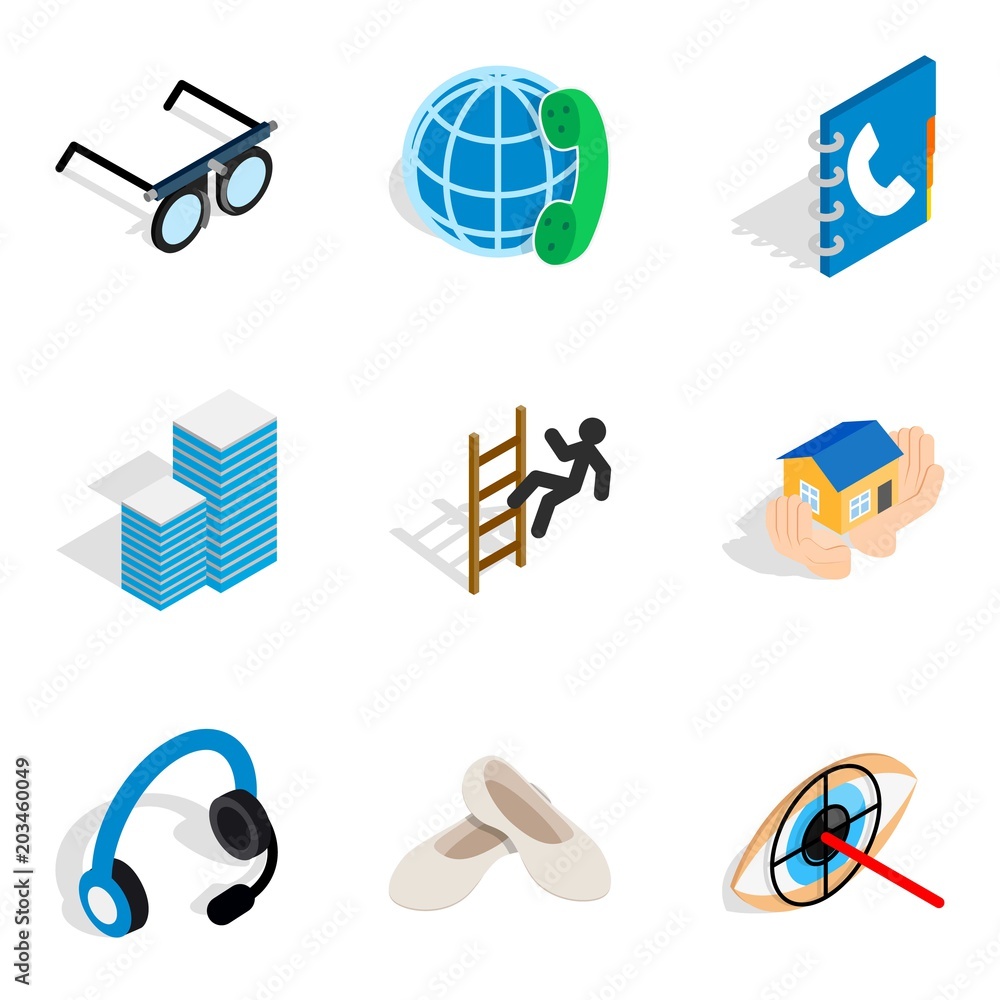 Poster job sample icons set. isometric set of 9 job sample vector icons for web isolated on white backgroun