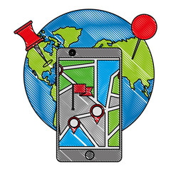 mobile phone and application gps navigation world vector illustration