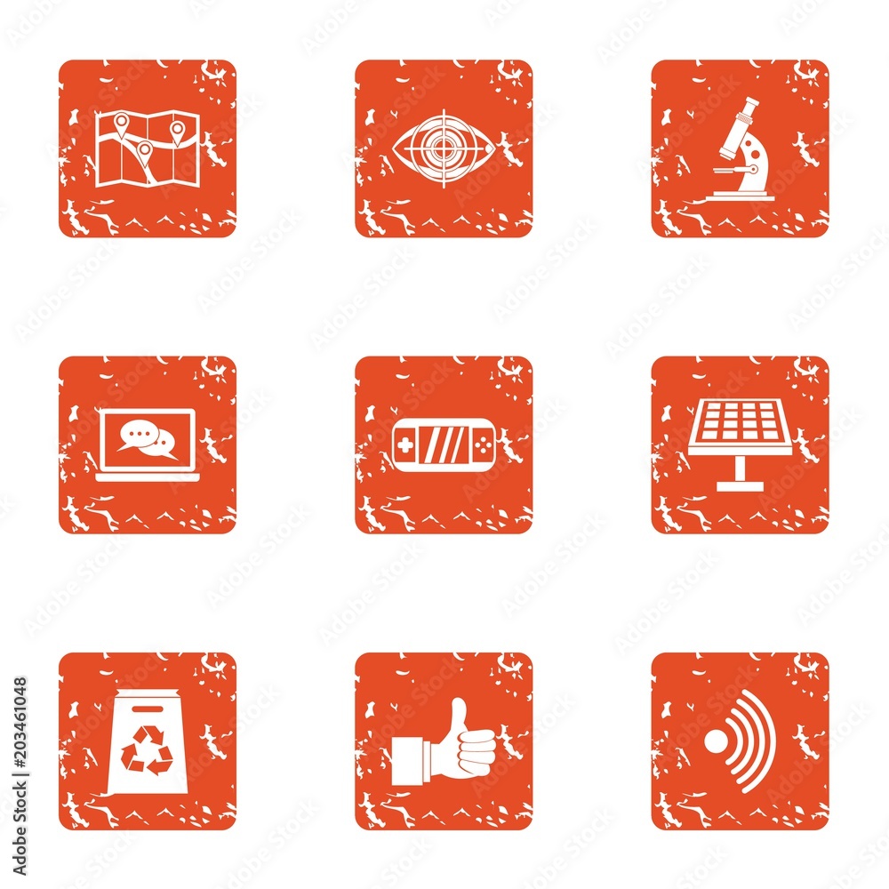 Poster scientific cognition icons set. grunge set of 9 scientific cognition vector icons for web isolated o