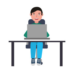 man with laptop in desk character vector illustration design