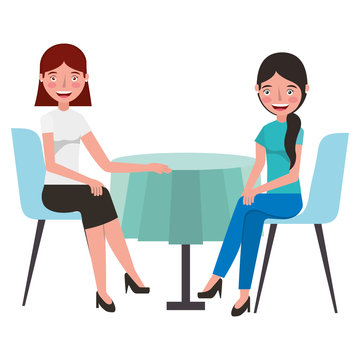 women talking in the dinningroom vector illustration design
