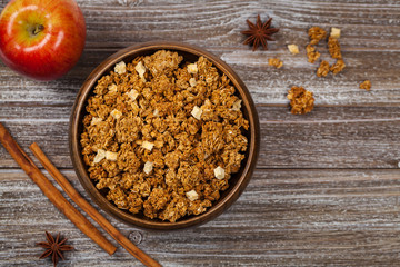 Apple Cinnamon Granola Breakfast. Selective focus.