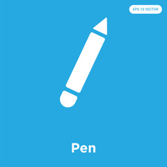 Pen icon isolated on blue background