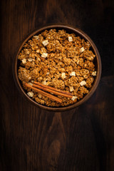 Obraz na płótnie Canvas Apple Cinnamon Granola Breakfast. Selective focus.