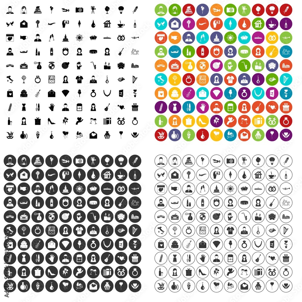 Aufkleber 100 wedding icons set vector in 4 variant for any web design isolated on white