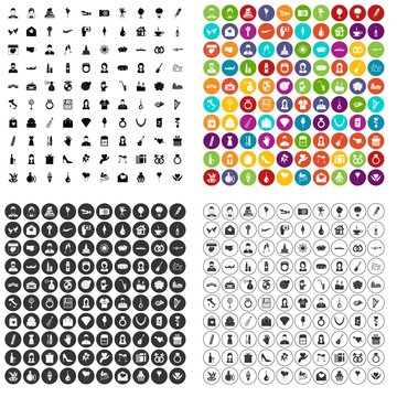 100 wedding icons set vector in 4 variant for any web design isolated on white