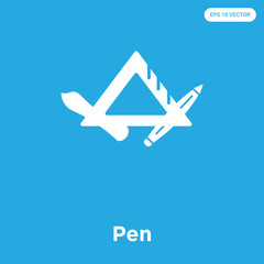 Pen icon isolated on blue background