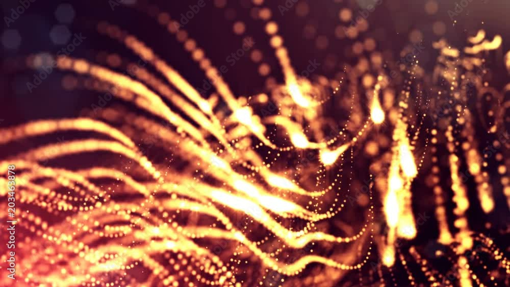 Poster 3d render of luminous particles as science fiction background or modern abstract gold background of 