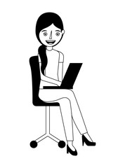 young woman with laptop sitting in the office chair vector illustration