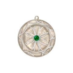 Roun amulet digital art drawing vintage green sapphire tribal illustration geometric on white background